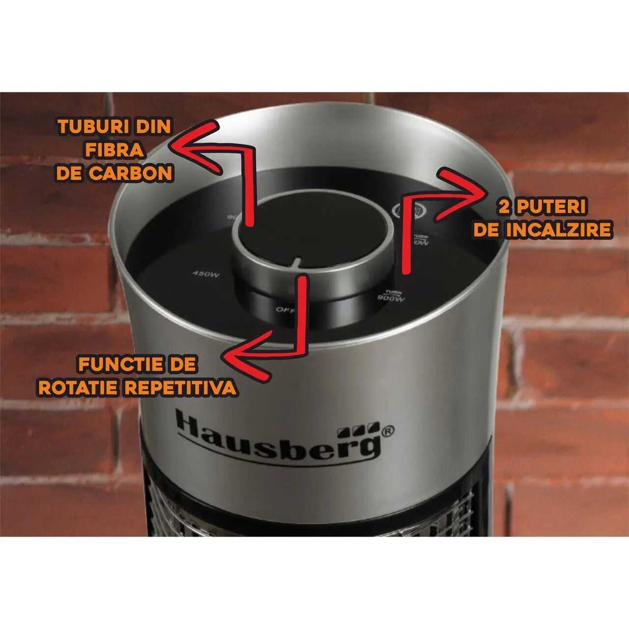 Radiator electric din fibra carbon Hausberg HB-8750GR 900 W 2 nivele de putere exterior/interior Gri