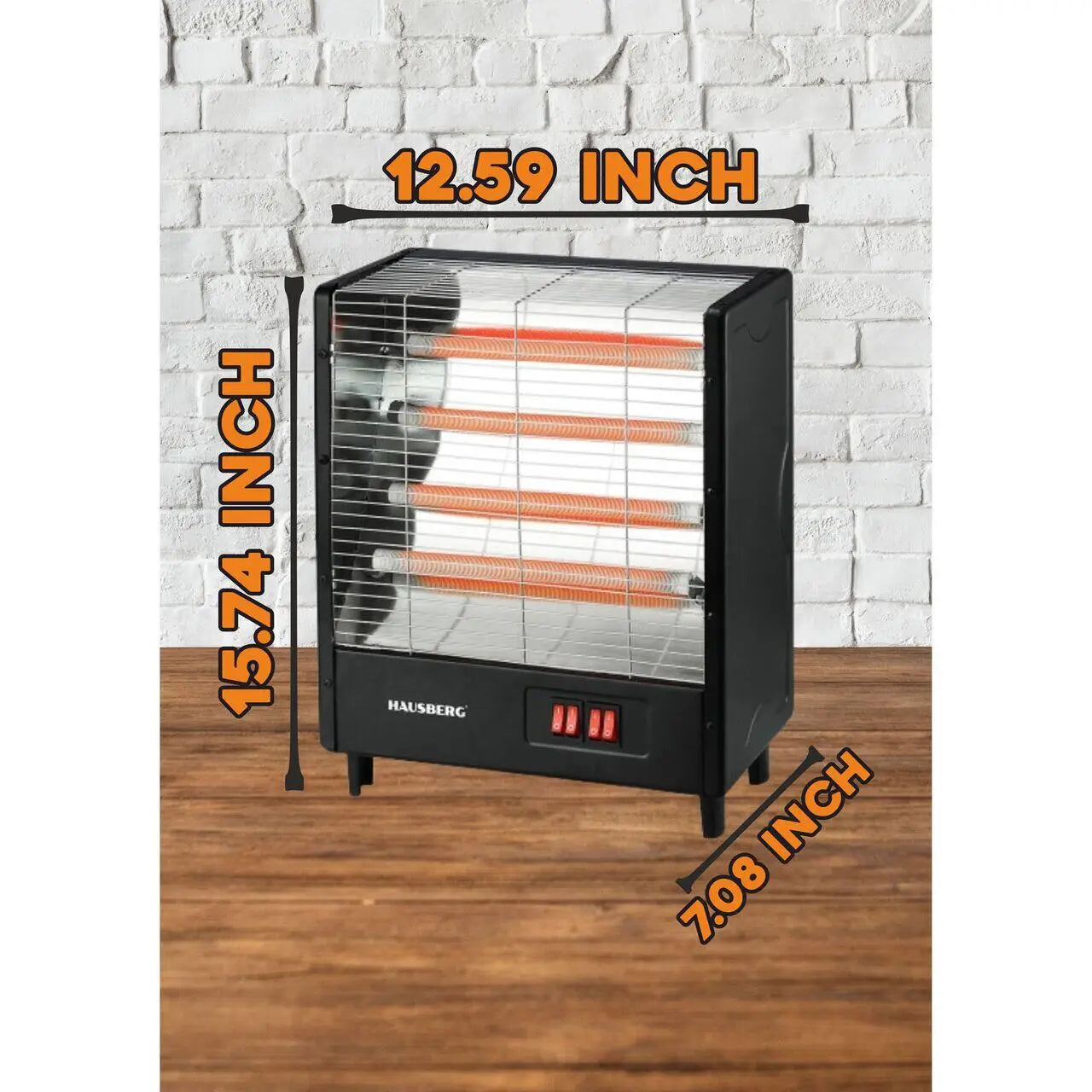 Radiator electric Hausberg HB-8803NG 2000W 4 nivele de putere 4 tuburi ceramice Negru