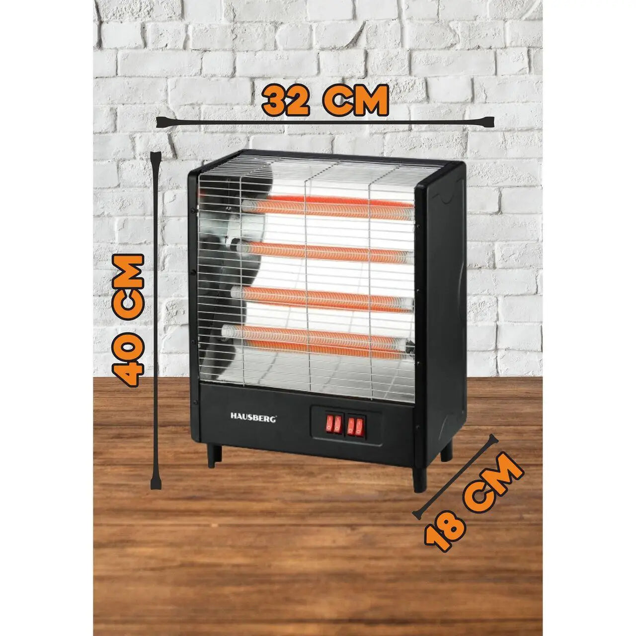 Radiator electric Hausberg HB-8803NG 2000W 4 nivele de putere 4 tuburi ceramice Negru