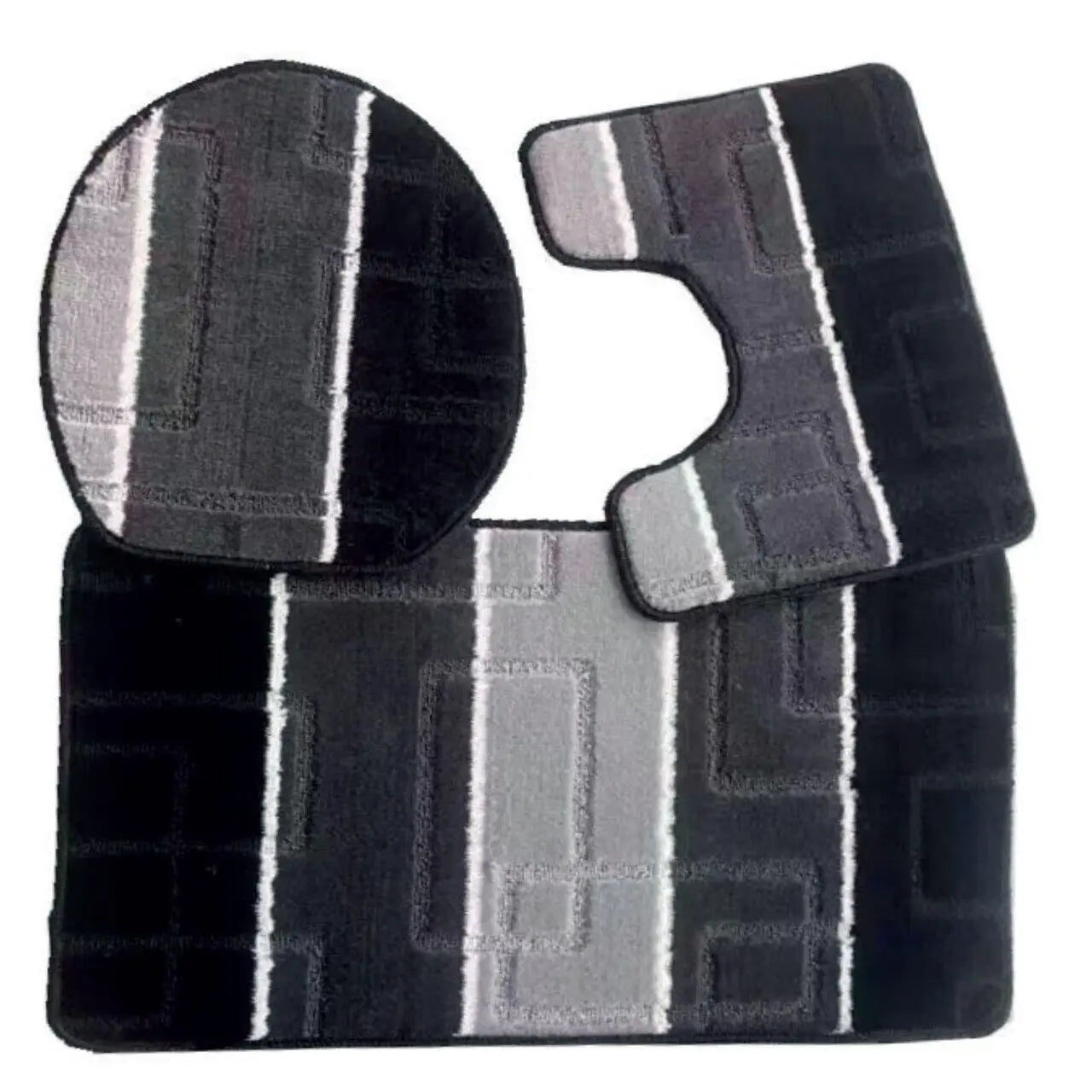 Set covoras baie 3pcs cu model geometric gri și negru, calitate superioară