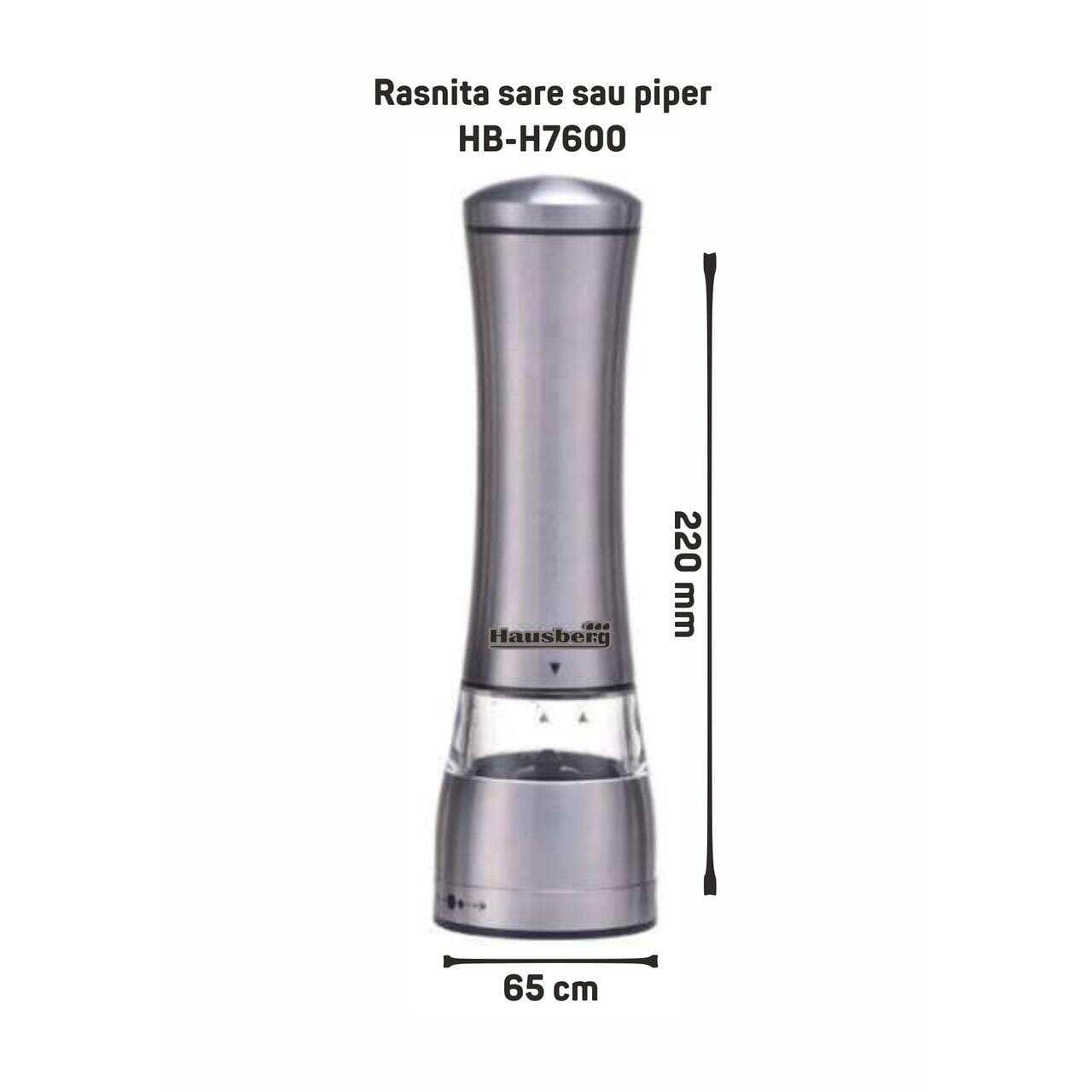 Rasnita sare/piper Hausberg HB-H7600 Manuala corp din inox 22 cm