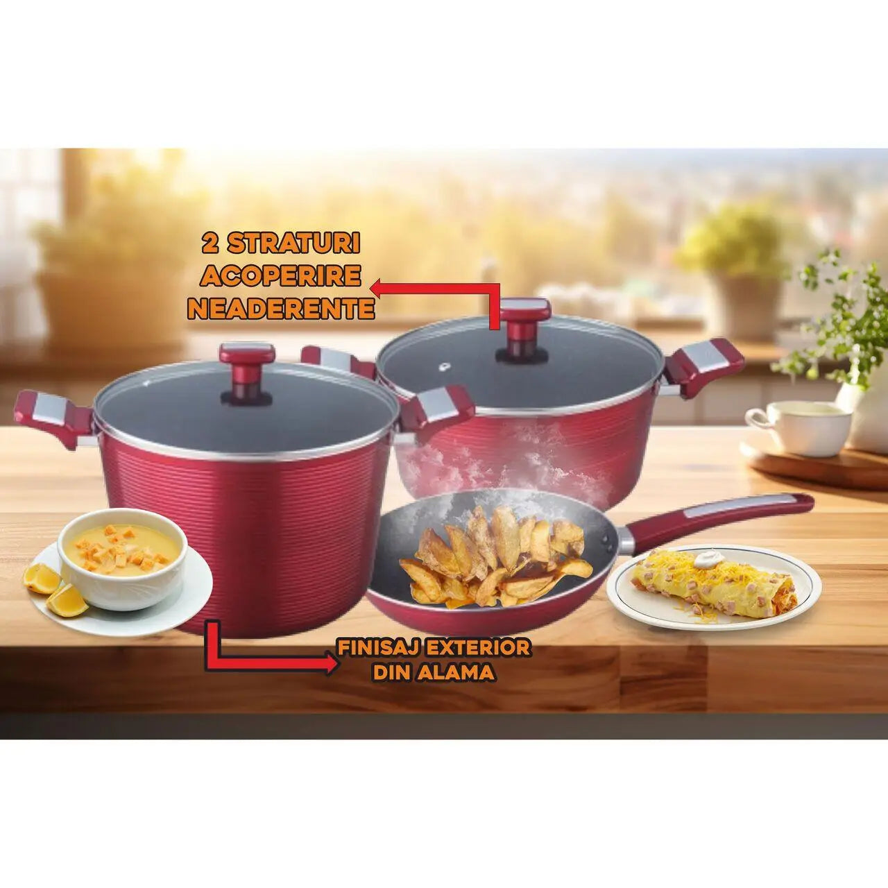 Set oale 7 piese HAUSBERG HB-H760RS acoperire antiaderenta manere bachelita rosu