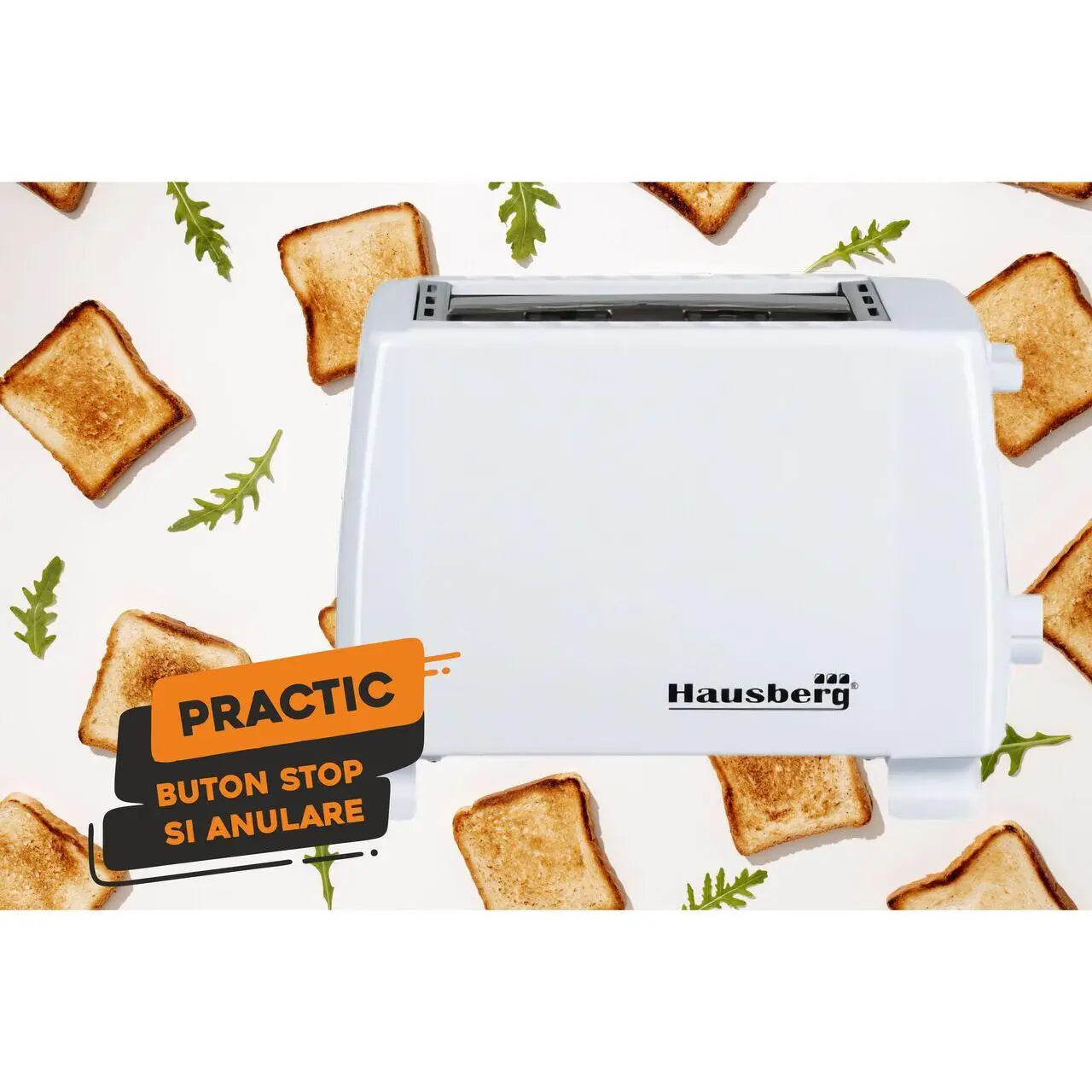 Prajitor de paine HAUSBERG HB-150AB 750W 7 setari 2 felii oprire automata picioare anti-alunecare Alb