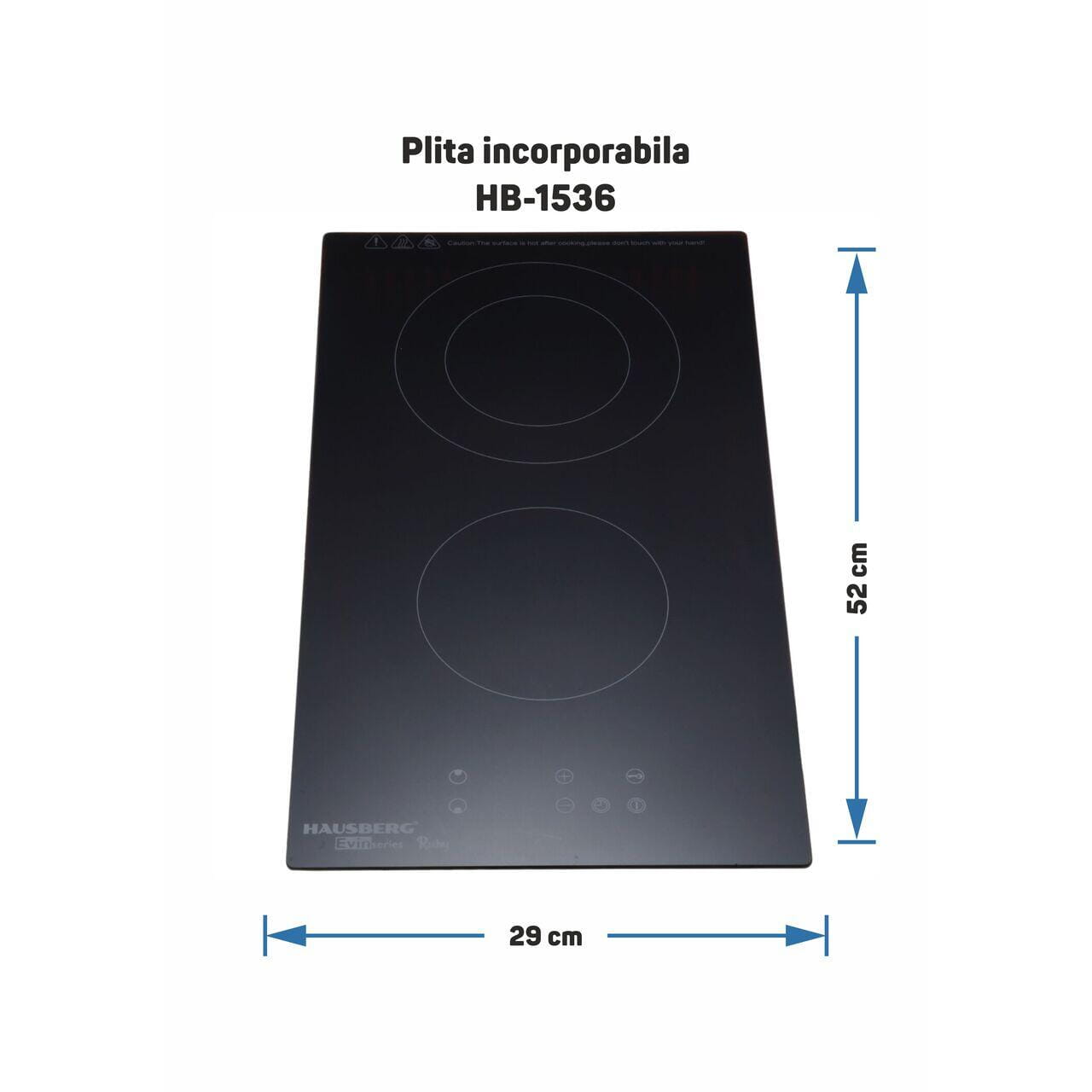 Plita incorporabila HAUSBERG HB-1536 Vitroceramica 2 zone de gatit 9 trepte de putere 3200 W Touch control Timer Sticla