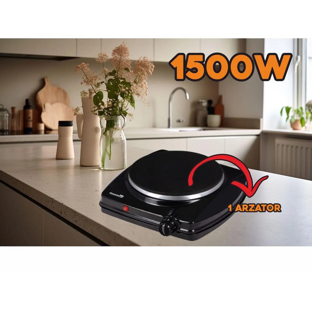 Plita electrica Hausberg HB-519NG Negru 1 arzator Putere 1500W Termostat