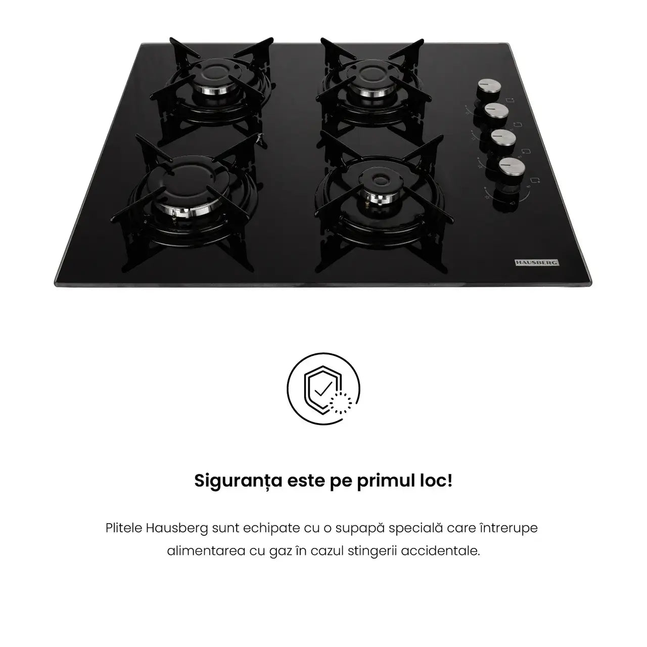 Plita incorporabila Hausberg HB-563 Gaz 4 arzatoare Negru