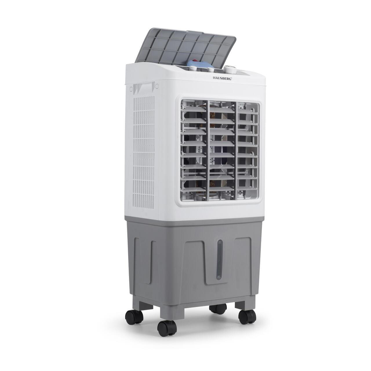 Racitor de aer portabil Hausberg HB-5961AB 75W rezervor 20L 3 viteze control mecanic 2 cutii gheata alb