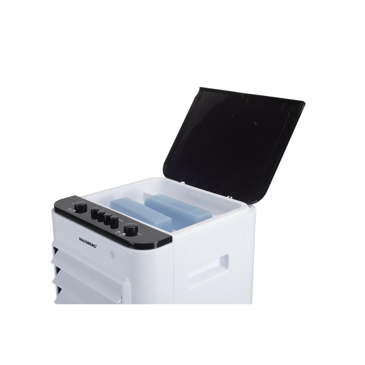 Racitor de aer portabil Hausberg HB-5963AB 55–80W rezervor 12L 3 viteze functie Turbo oscilatie 60° control mecanic alb