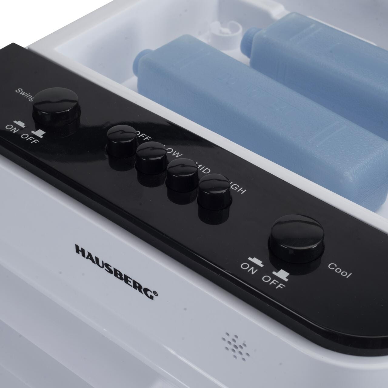 Racitor de aer portabil Hausberg HB-5963AB 55–80W rezervor 12L 3 viteze functie Turbo oscilatie 60° control mecanic alb