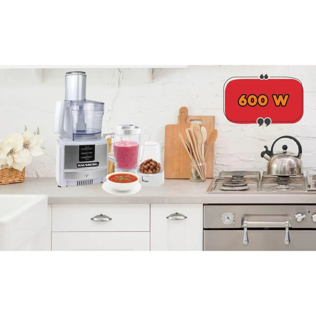 Robot de bucatarie 3 in 1 HB7522AB macinare taiere framantare si tocare 600 W Alb multifunction food procesor