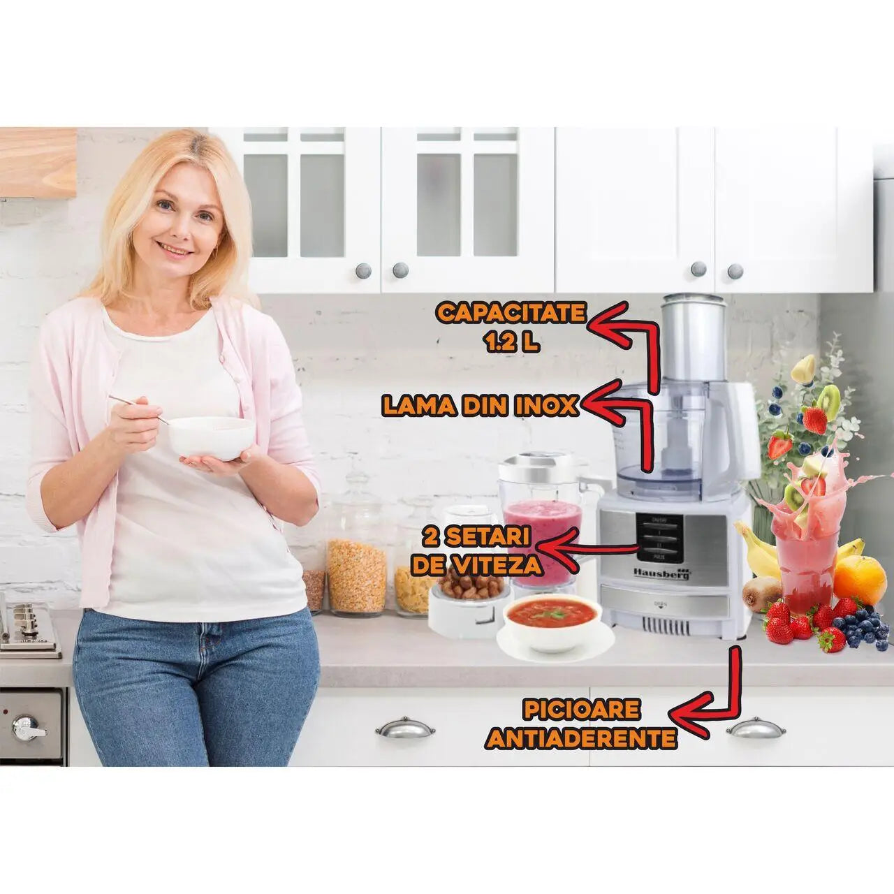 Robot de bucatarie 3 in 1 HB7522AB macinare taiere framantare si tocare 600 W Alb multifunction food procesor