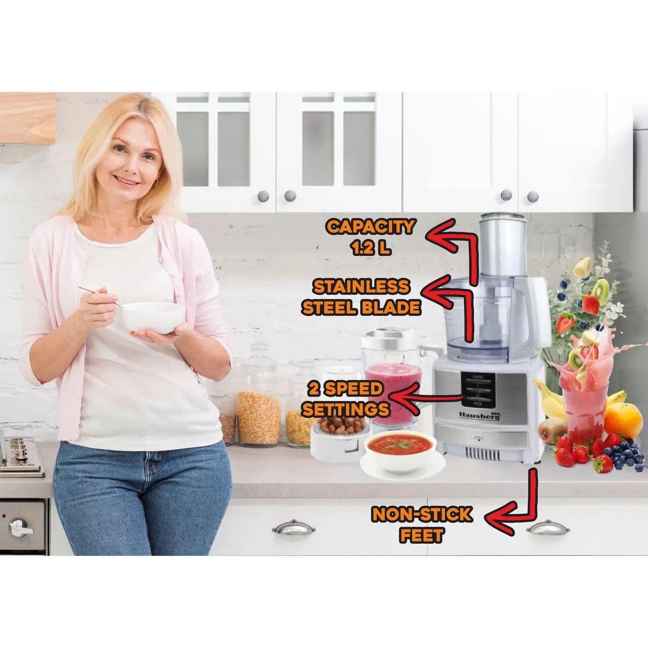 Robot de bucatarie 3 in 1 HB7522AB macinare taiere framantare si tocare 600 W Alb multifunction food procesor