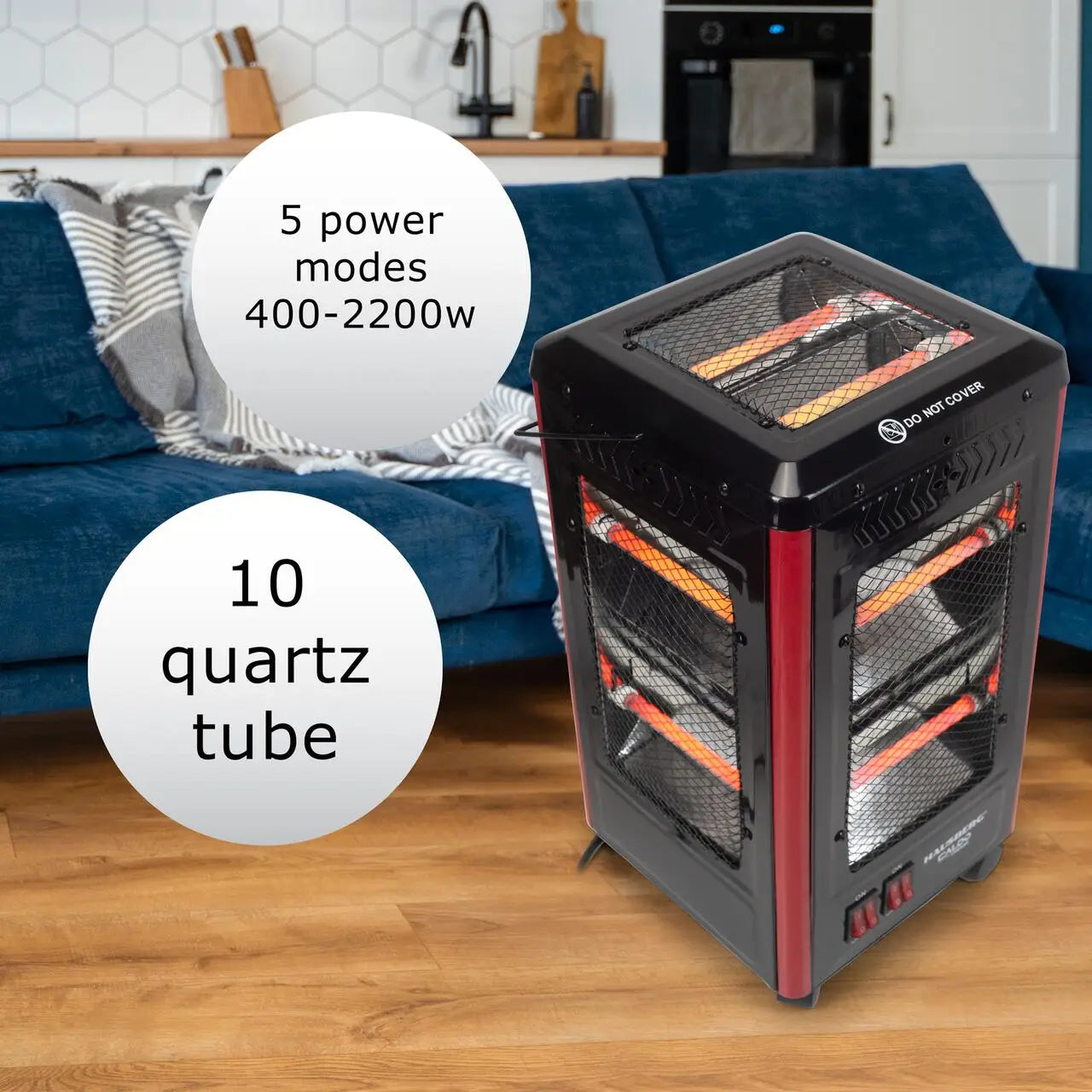 Radiator electric Hausberg HB-8802NG 2200W 5 niveluri de putere incalzire in 5 directii roti deplasare maner