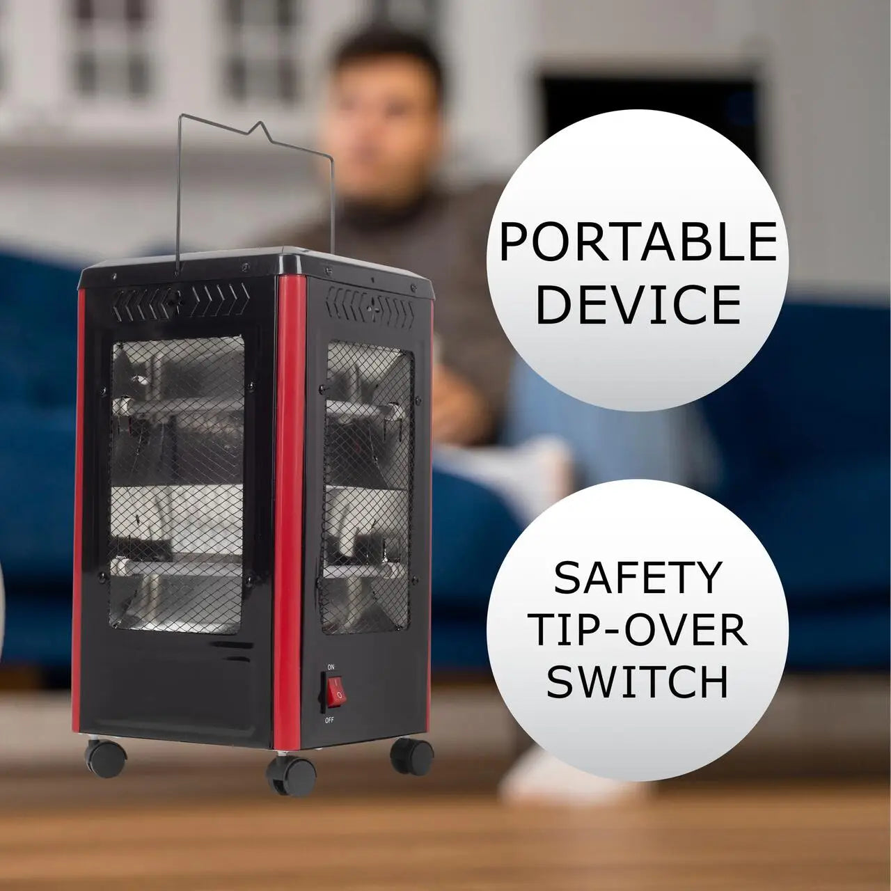 Radiator electric Hausberg HB-8802NG 2200W 5 niveluri de putere incalzire in 5 directii roti deplasare maner