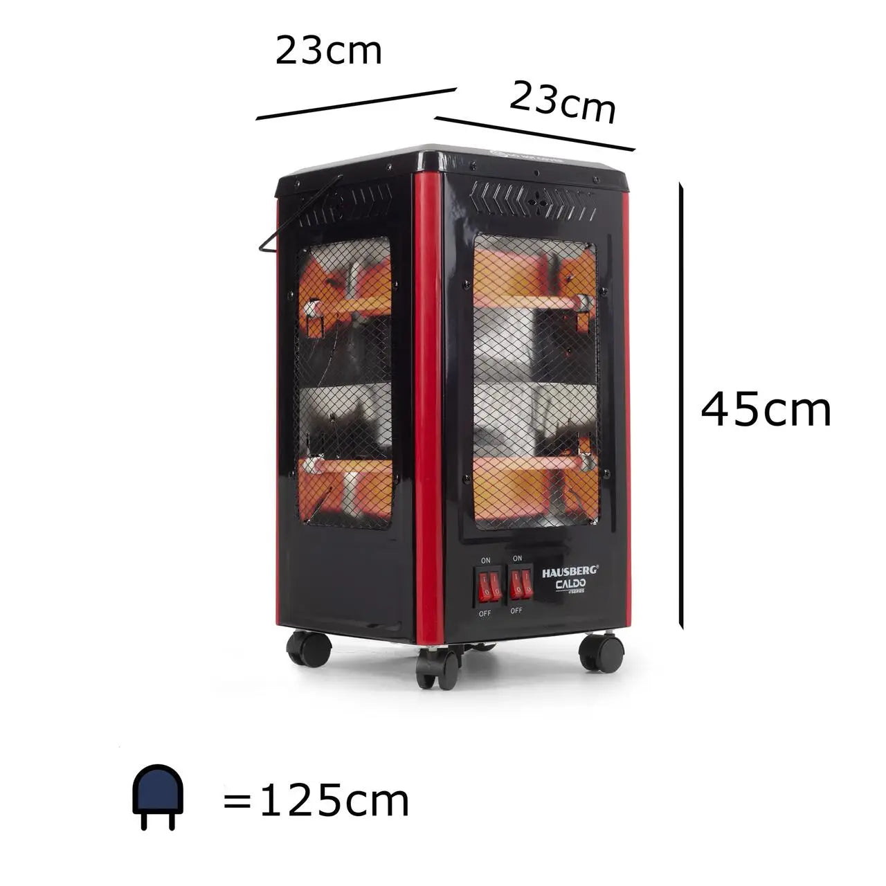 Radiator electric Hausberg HB-8802NG 2200W 5 niveluri de putere incalzire in 5 directii roti deplasare maner