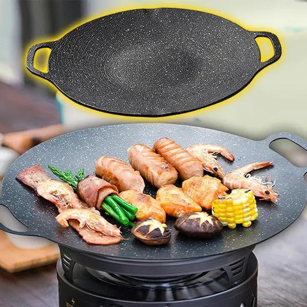 Tigaie antiaderenta rotunda pentru prepararea gratarului in aer liber, 36 cm