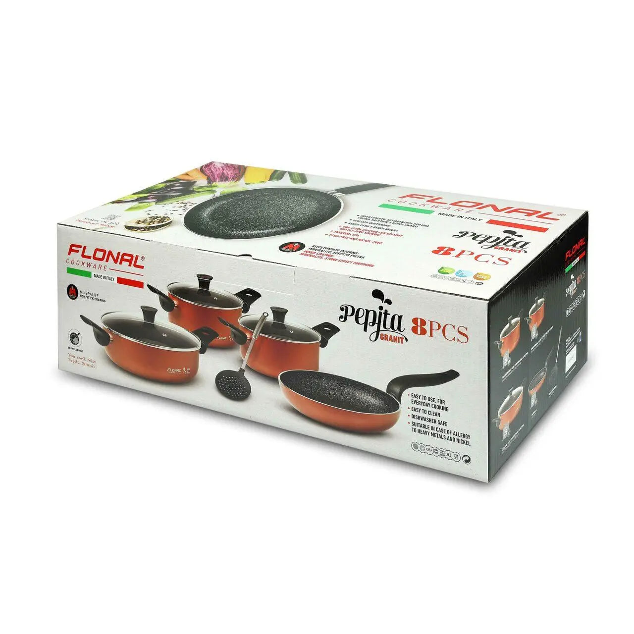 Set Oale de gatit Flonal Pepita Granit cu teflon, inclusiv oale, tigai și lingură