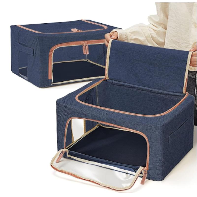 Set 3 x Cutie Pliabila cu Fermoar si Fereastra pentru Depozitare 24L + 66L + 100L Albastru