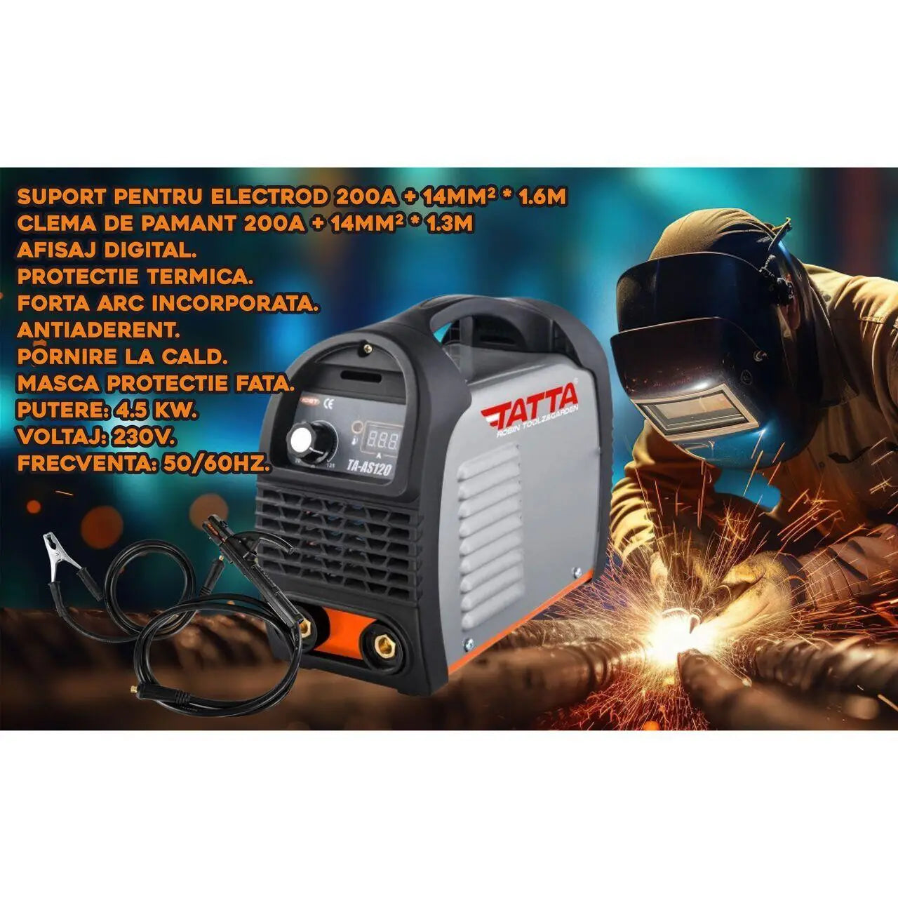 Aparat de sudura Tatta TA-AS120 electrod 1.6mm curent alternativ 220-240V accesorii incluse