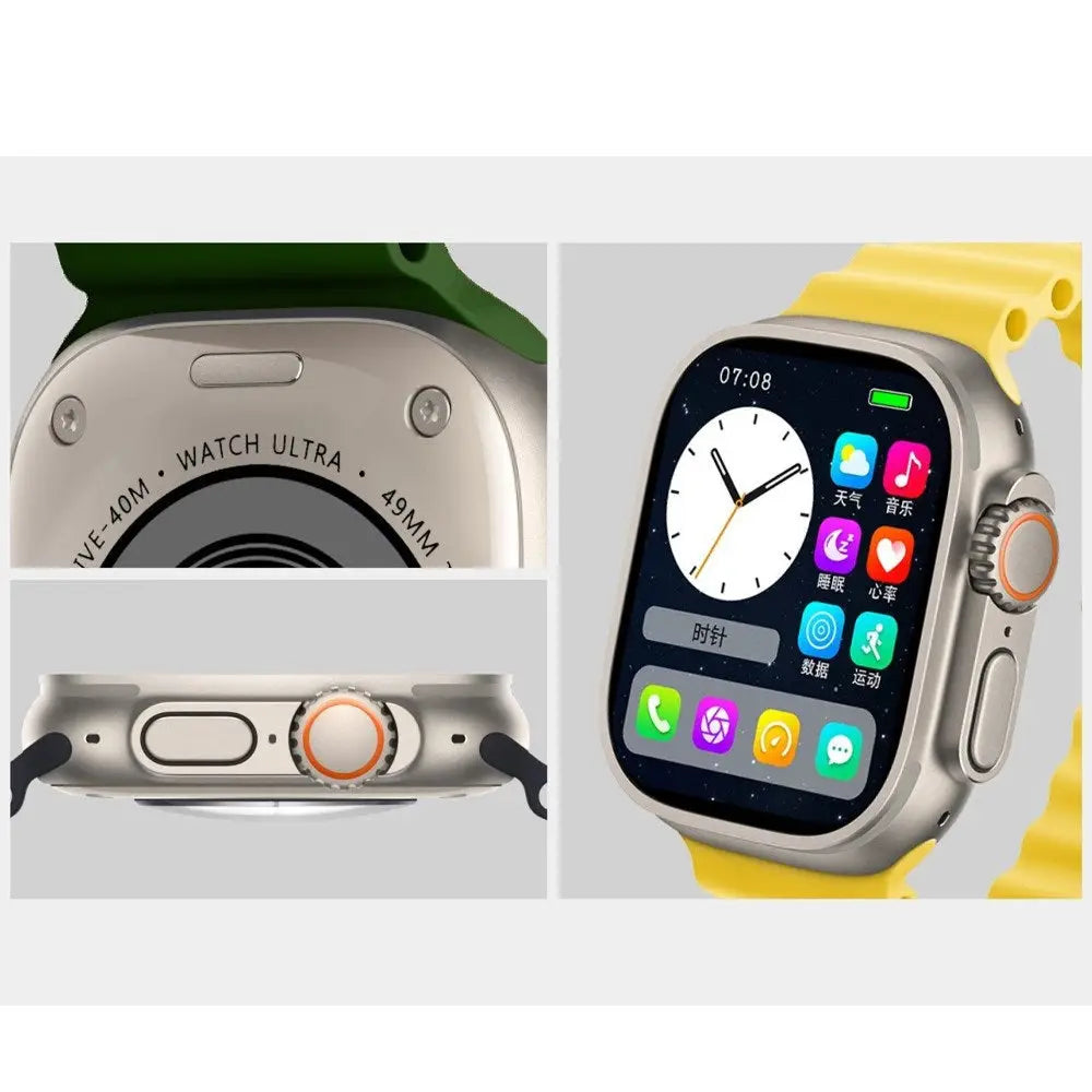 Ceas inteligent SmartWachPlus compatibilitate pentru orice model, cu bandă galbenă și display digital