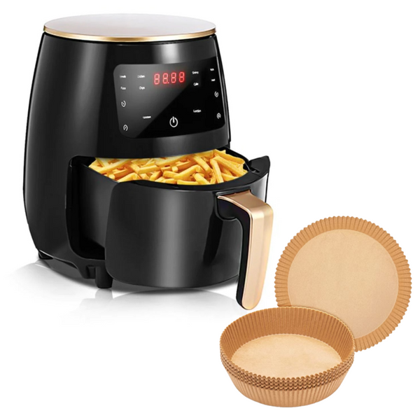 Air Fryer - Friteuza fara Ulei 6 Litri Display Digital 2400 W Functie de Coacere + Set 50 hartii de Copt