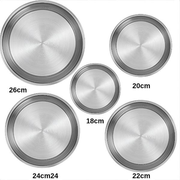Set 5 Oale Inox cu Capace din Sticla Termorezistenta Dimensiuni 18-20-22-24-26 cm Baza Termica Manere Metalice Gatit