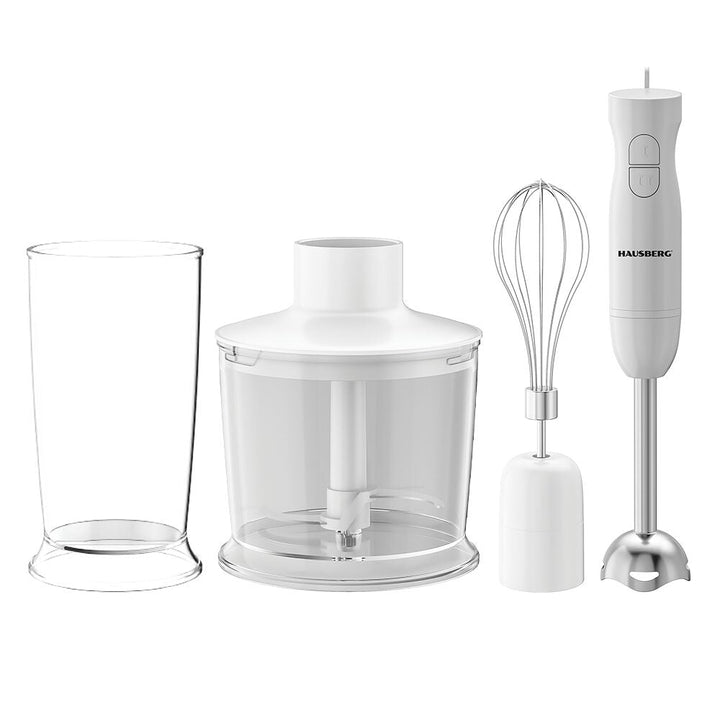 Blender 3 in 1 HAUSBERG HB-7701AB 500W 2 viteze Material ABS lame din inox Capacitate pahar 700ml tocator 500ml Alb