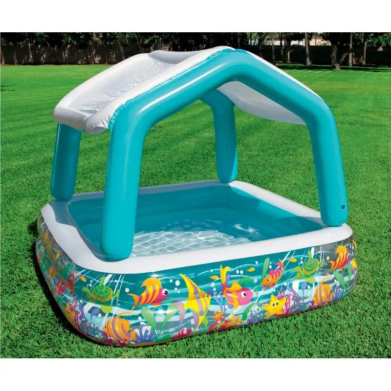 Piscina Gonflabila cu Acoperis model Casuta pentru Copii si Protectie UV,157 x 157 x 122 cm