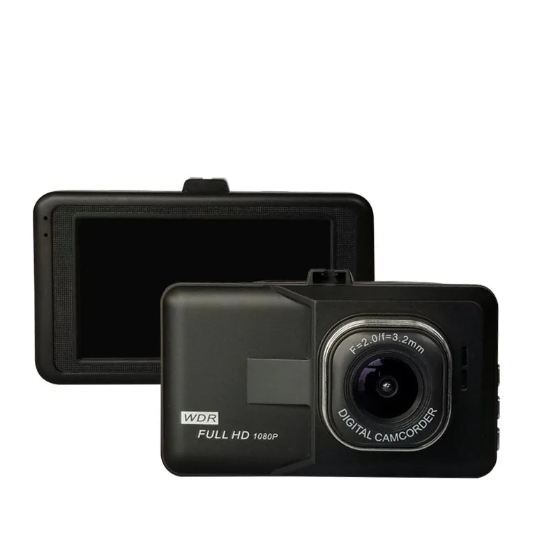 Camera auto DVR cu lentilă wide-angle și ecran flip-out pentru imagini clare și suport card MicroSD