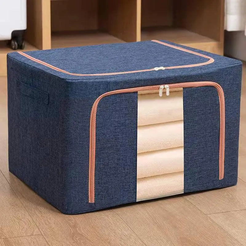 Set 3 x Cutie Pliabila cu Fermoar si Fereastra pentru Depozitare 24L + 66L + 100L Albastru