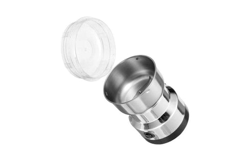 Rasnita electrica din inox cu lame din metal și capac din plastic transparent