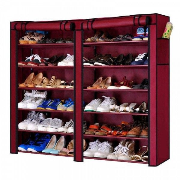 Dulap de pantofi textil dublu 12 rafturi 36 de perechi de incaltaminte - Articole Casa