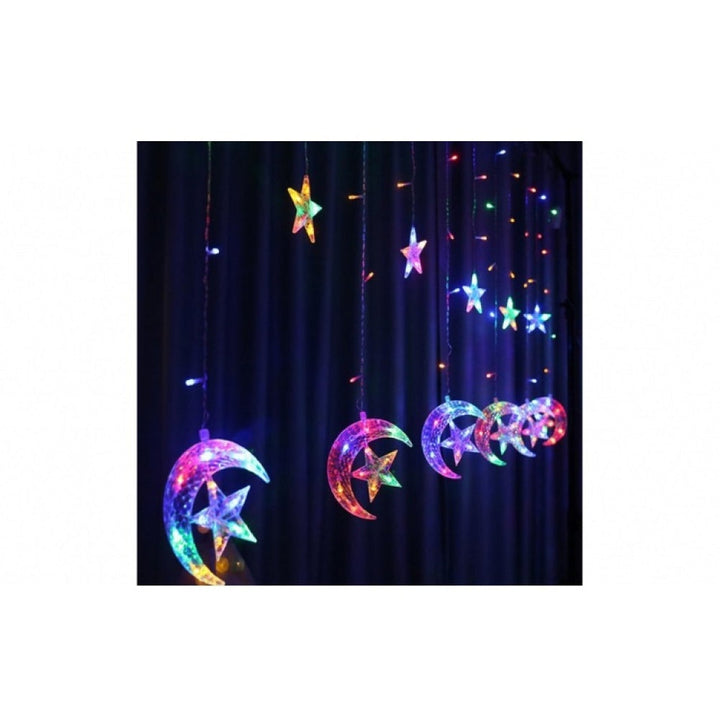 Instalatie Craciun LED interior - exterior perdea Luna si Stele Lumina Multicolor - Articole Iluminat
