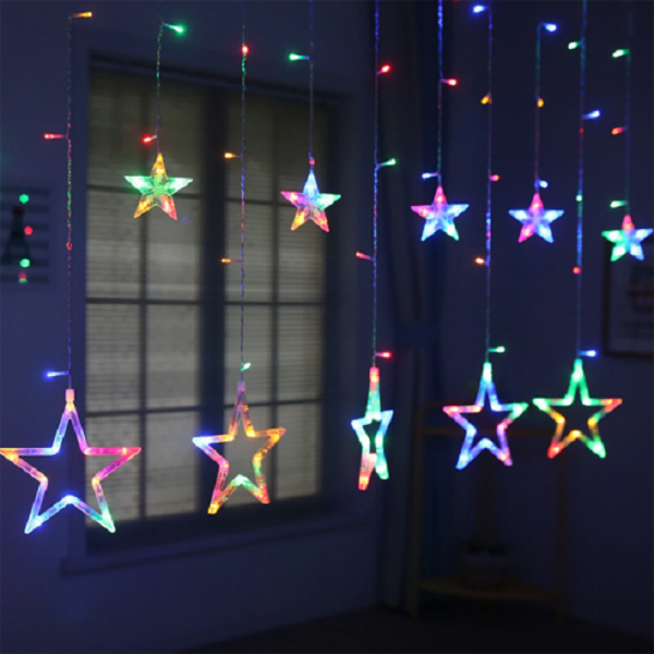 Instalatie Craciun - perdea luminoasa ploaie 12 stele multicolora - Articole Iluminat