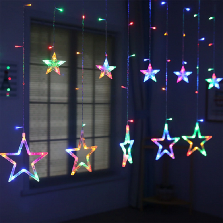 Instalatie Craciun - perdea luminoasa ploaie 12 stele multicolora - Articole Iluminat