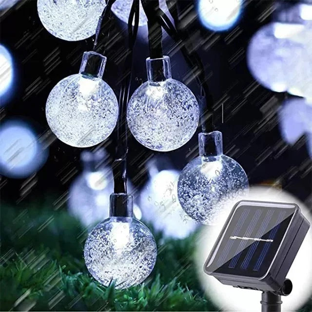 Decoratiune cu Incarcare Solara 5 Metri 30 Globulete - Alb Rece