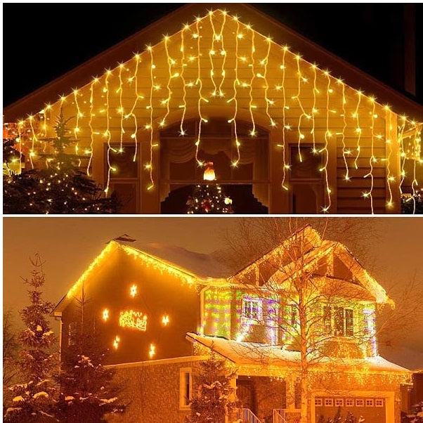 Instalatie pentru Craciun - Franjuri cu LED-uri Tip Turturi 12 metri - Alb Cald