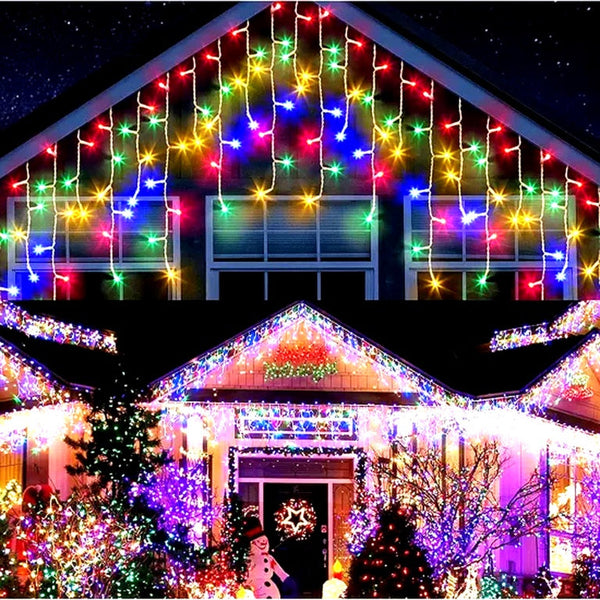 Instalatie pentru Craciun - Franjuri cu LED-uri Tip Turturi 12 metri - multicolora
