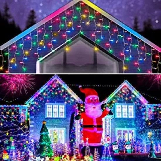 Instalatie pentru Craciun - Franjuri cu LED-uri Tip Turturi 12 metri - multicolora