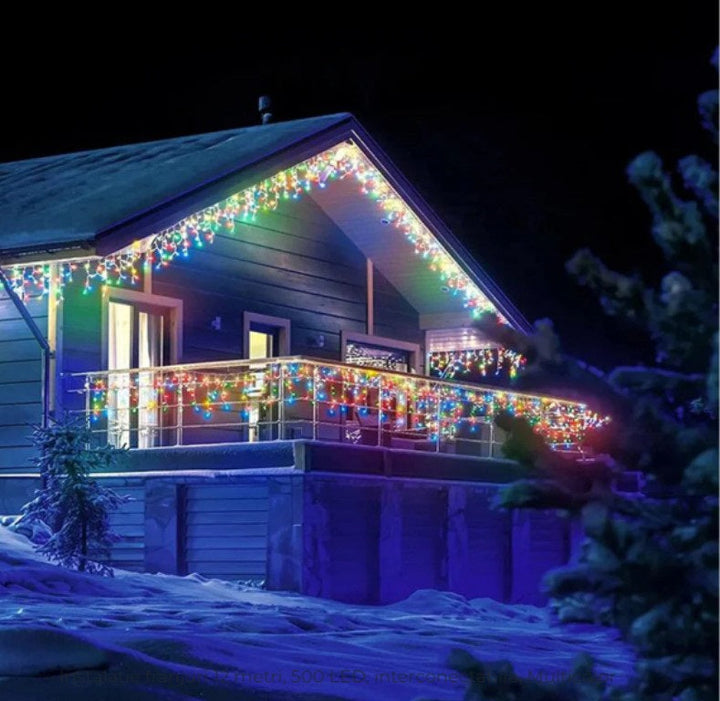 Instalatie pentru Craciun - Franjuri cu LED-uri Tip Turturi 12 metri - multicolora