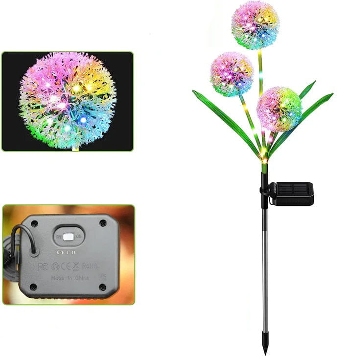 Lampa solara led cu decoratiune gradina dandelion cu celula solara si lumini multicolore