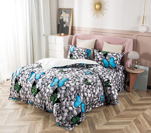 Lenjerie pat cocolino 2 persoane 4 piese - model pietre cu fluturi