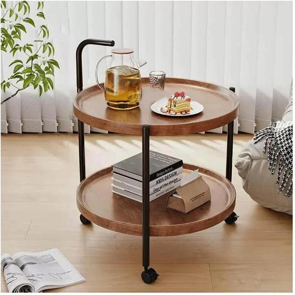 Lichidare de Stoc! Masuta Rotunda din Lemn Doua Nivele Maro 40 cm x 65 cm Lichidare de Stoc