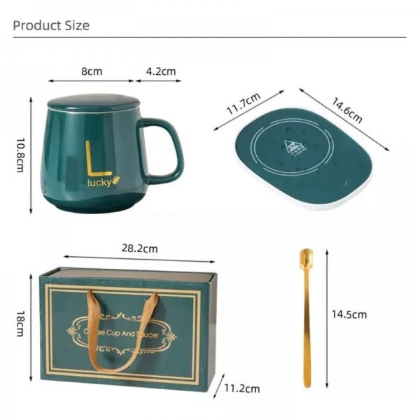 Lichidare de Stoc! Set cana din Ceramica si Suport pentru Mentinere Calda 350 ml Lichidare de Stoc