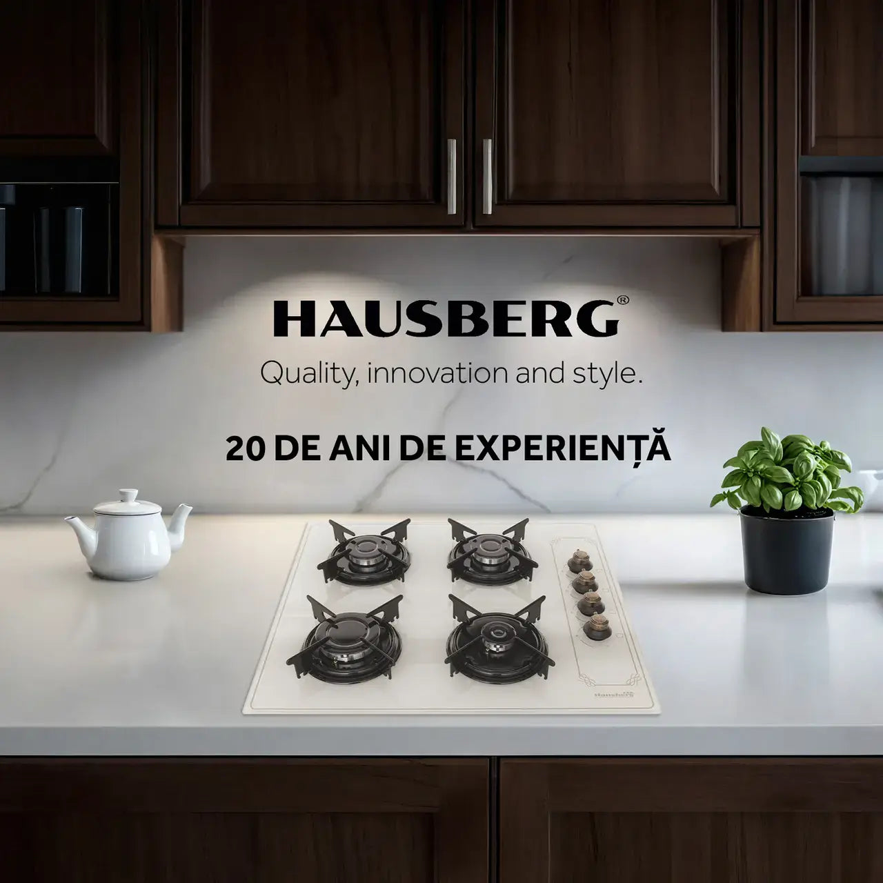 Plita Incorporabila Rustica Hausberg HB-570 4 arzatoare Gaz 60 cm Bej