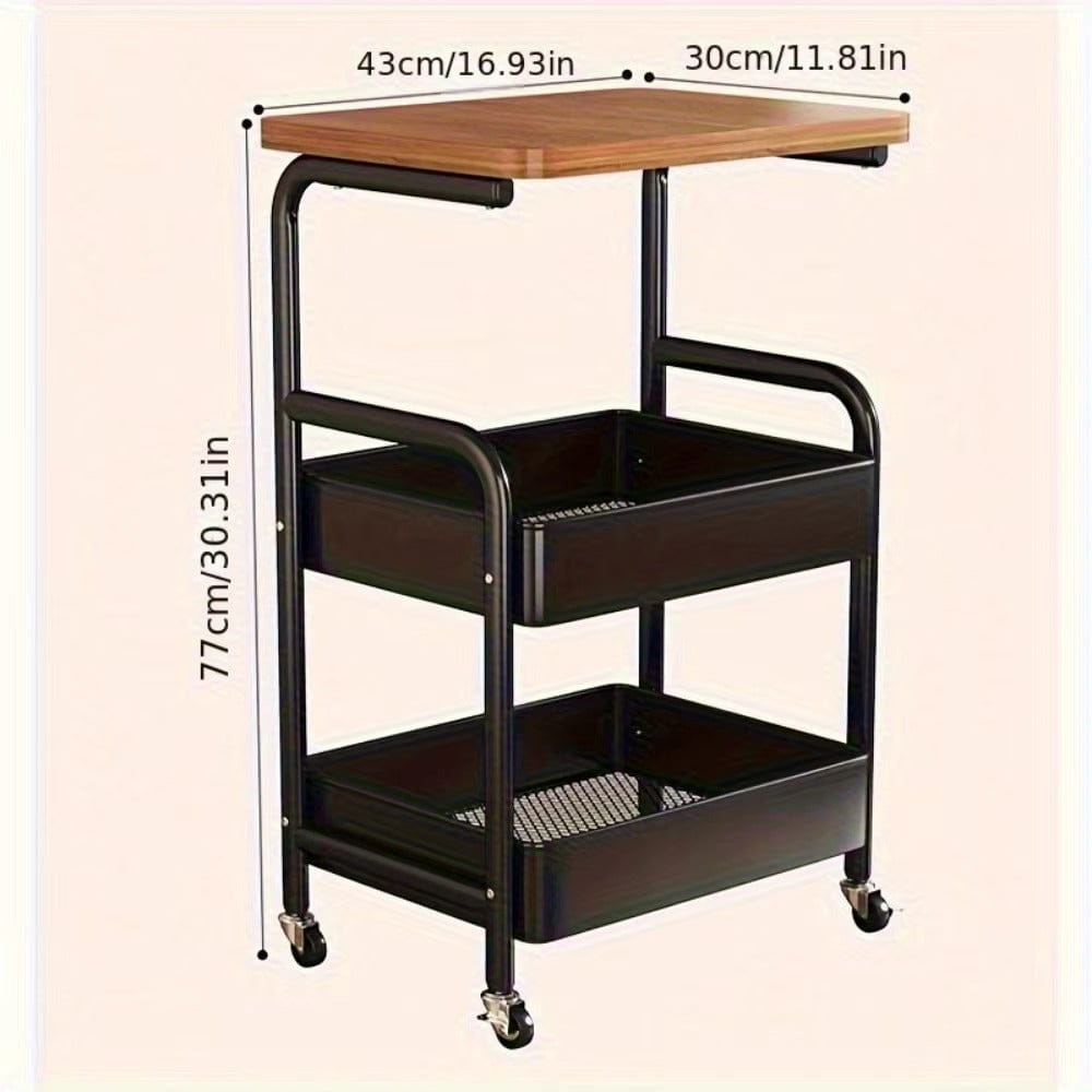 Masa Superioara cu 2 Roti 2 Rafturi Metalice Depozitare Organizator Multifunctional Bucatarie Baie sau Living 77x43x30