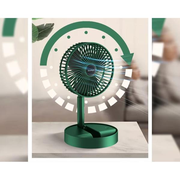 Ventilator electric portabil verde cu suport pentru telefon, masa LI multifunctional, reglabil