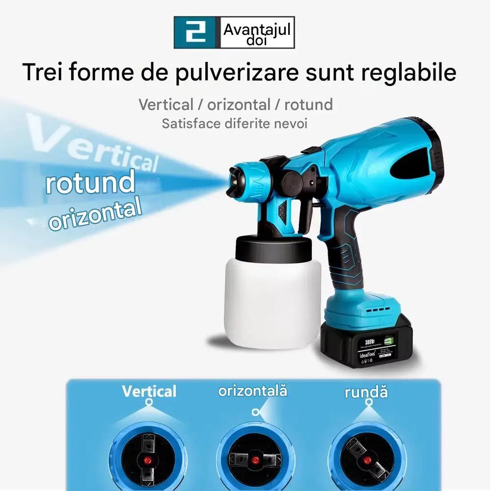 Dispozitiv Electric de Vopsit cu 2 Acumulatori 48V Rezervor 800ml 3 Duze Reglabile Pulverizator Vopsea pentru Pereti