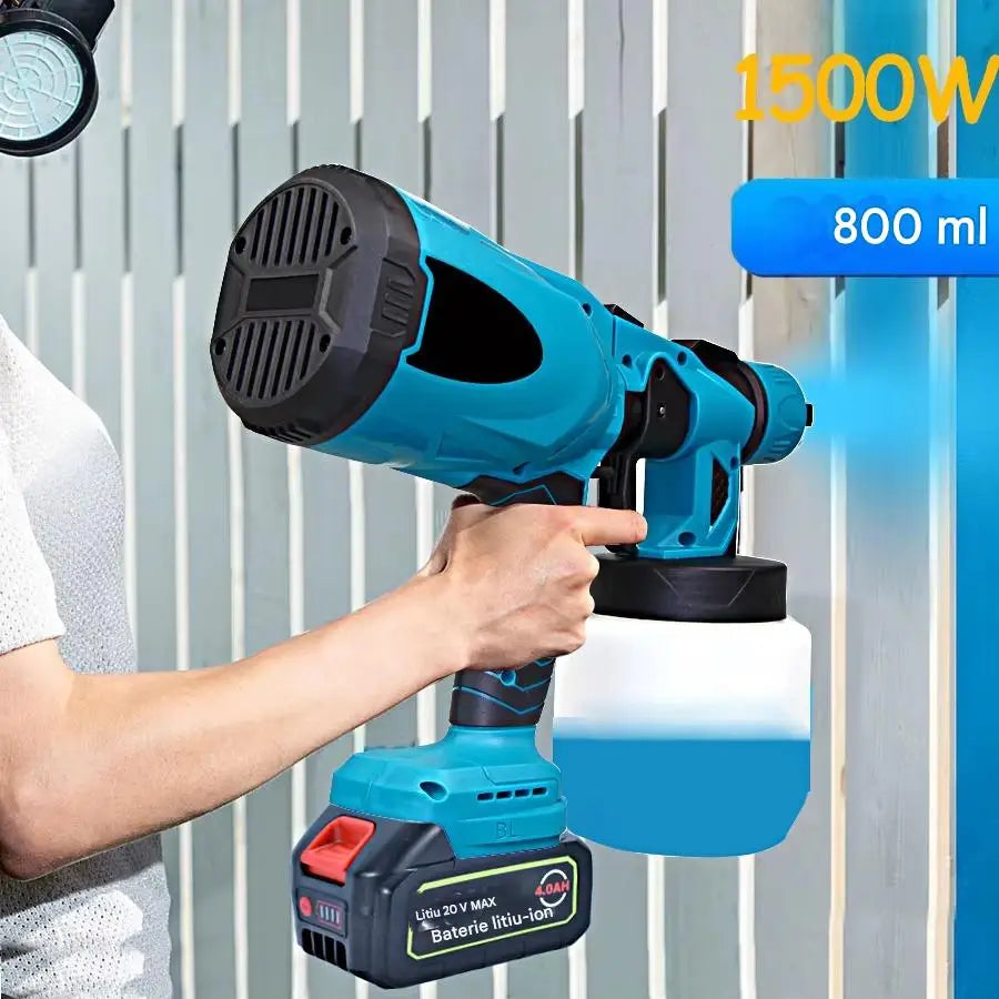Dispozitiv Electric de Vopsit cu 2 Acumulatori 48V Rezervor 800ml 3 Duze Reglabile Pulverizator Vopsea pentru Pereti