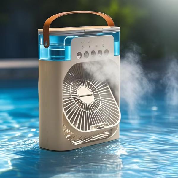 Ventilator cu apă și umidificator 3 în 1 cu mâner și rezervor de 600 ml